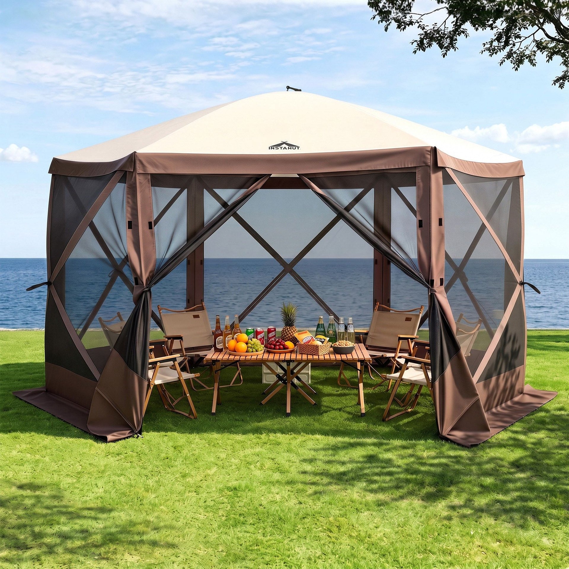 Instahut Gazebo Pop Up Tent 3.6x3.6m Outdoor Marquee Camping Screen w/Curtain Net Awezingly