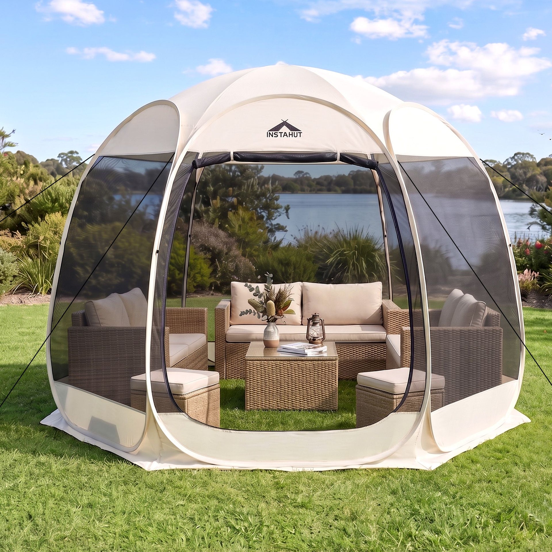Instahut Gazebo Pop Up Tent 2.7x1.35m Outdoor Marquee Camping Screen 6 Sided Awezingly