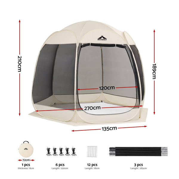 Instahut Gazebo Pop Up Tent 2.7x1.35m Outdoor Marquee Camping Screen 6 Sided Awezingly