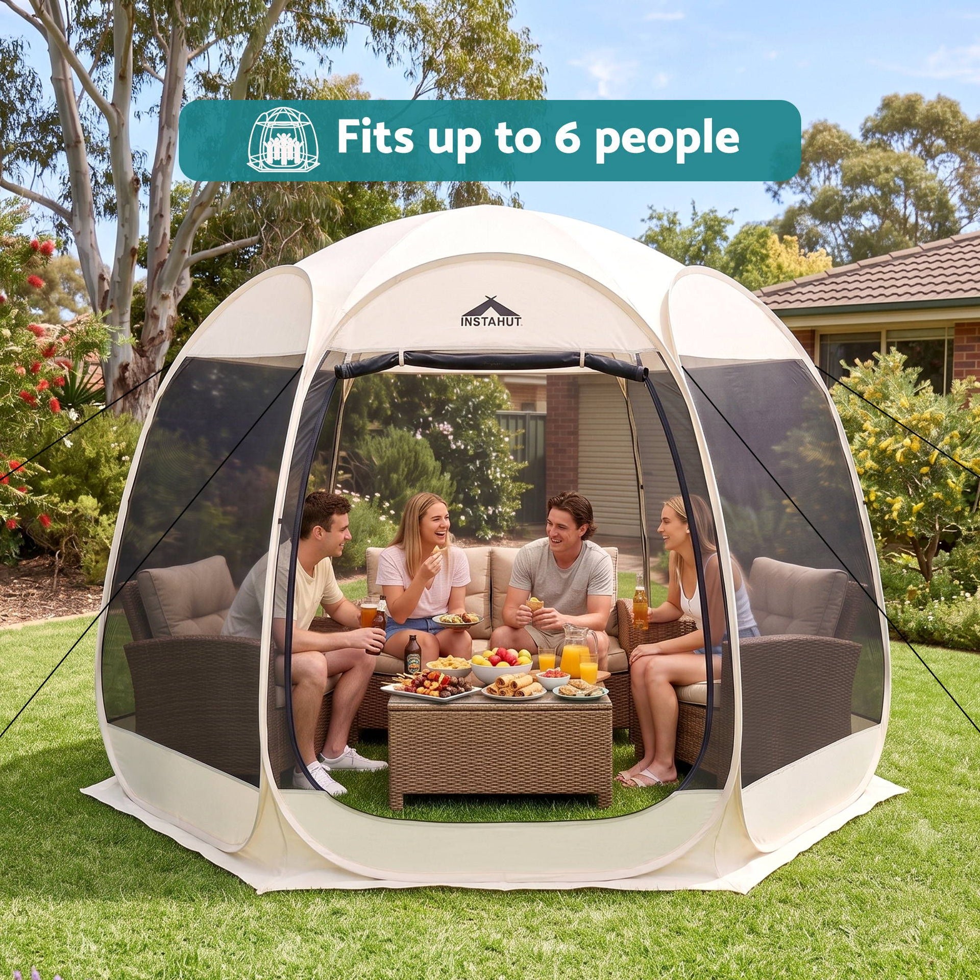 Instahut Gazebo Pop Up Tent 2.7x1.35m Outdoor Marquee Camping Screen 6 Sided Awezingly