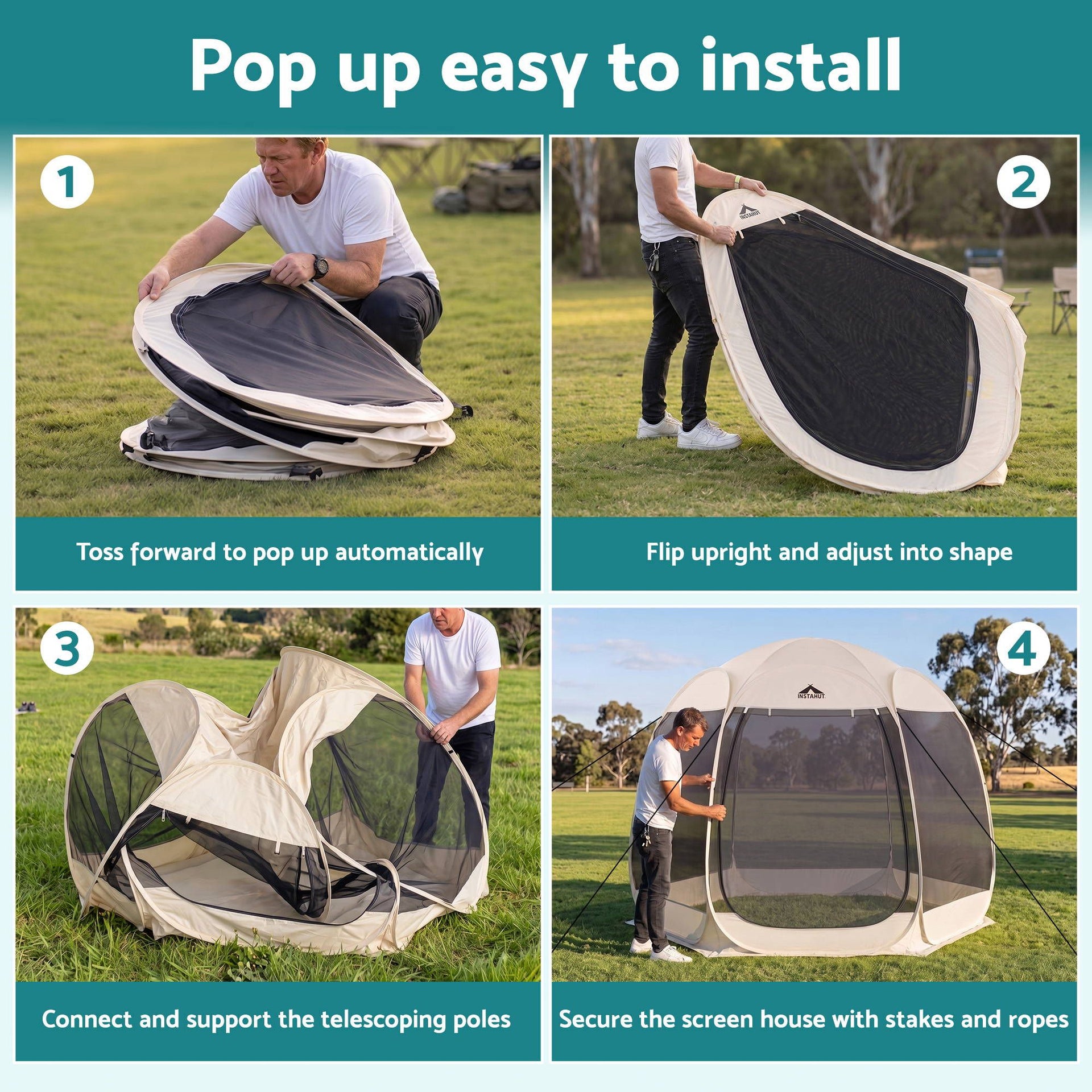 Instahut Gazebo Pop Up Tent 2.7x1.35m Outdoor Marquee Camping Screen 6 Sided Awezingly