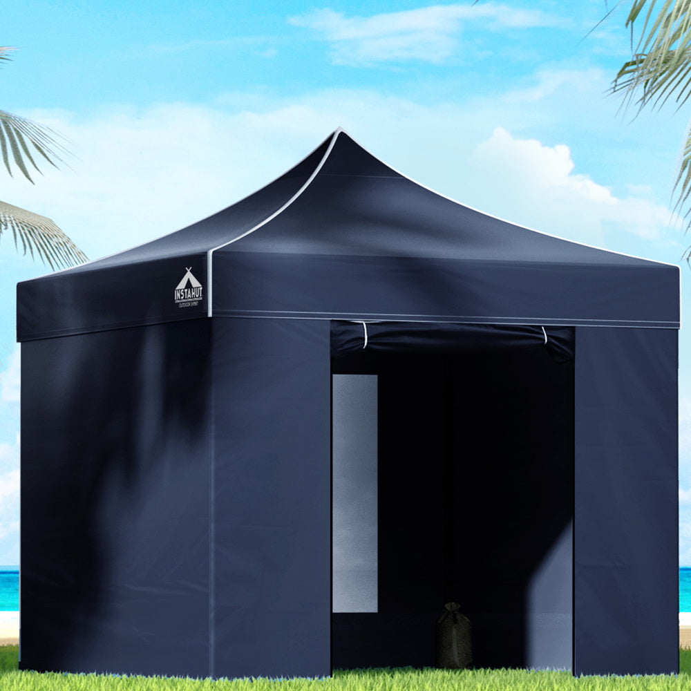 Instahut Gazebo Pop Up Marquee 3x3 Folding Tent Gazebos Camping 500D Oxford Navy Awezingly