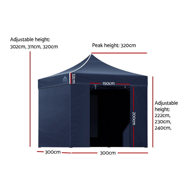 Instahut Gazebo Pop Up Marquee 3x3 Folding Tent Gazebos Camping 500D Oxford Navy Awezingly