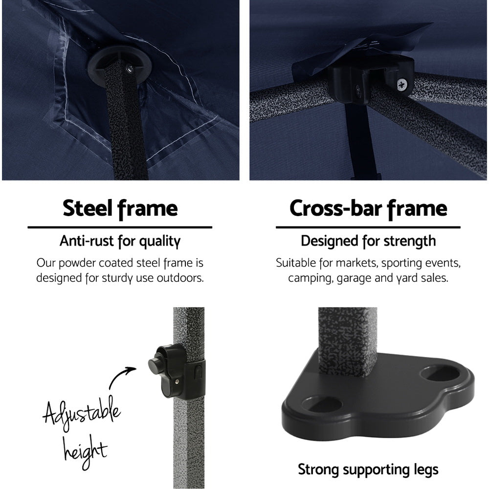 Instahut Gazebo Pop Up Marquee 3x3 Folding Tent Gazebos Camping 500D Oxford Navy Awezingly