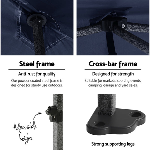 Instahut Gazebo Pop Up Marquee 3x3 Folding Tent Gazebos Camping 500D Oxford Navy Awezingly