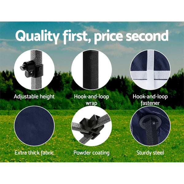 Instahut Gazebo Pop Up Marquee 3x3 Folding Tent Gazebos Camping 500D Oxford Navy Awezingly