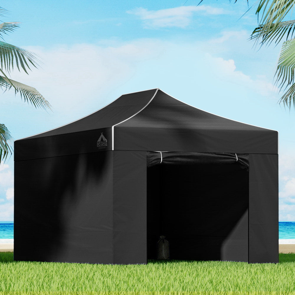 Instahut Gazebo Pop Up Marquee 3x4.5 Folding Tent Wedding Gazebos 500D Black Awezingly