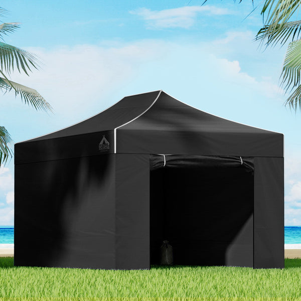 Instahut Gazebo Pop Up Marquee 3x4.5 Folding Tent Wedding Gazebos 500D Black Awezingly