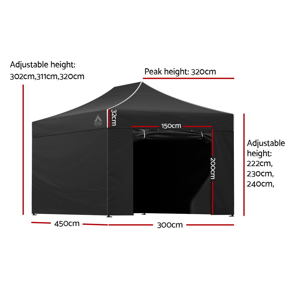 Instahut Gazebo Pop Up Marquee 3x4.5 Folding Tent Wedding Gazebos 500D Black Awezingly