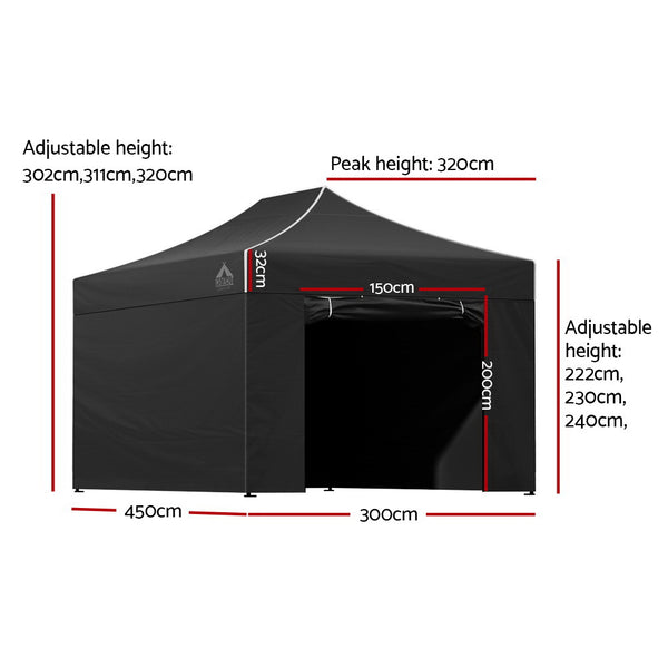 Instahut Gazebo Pop Up Marquee 3x4.5 Folding Tent Wedding Gazebos 500D Black Awezingly