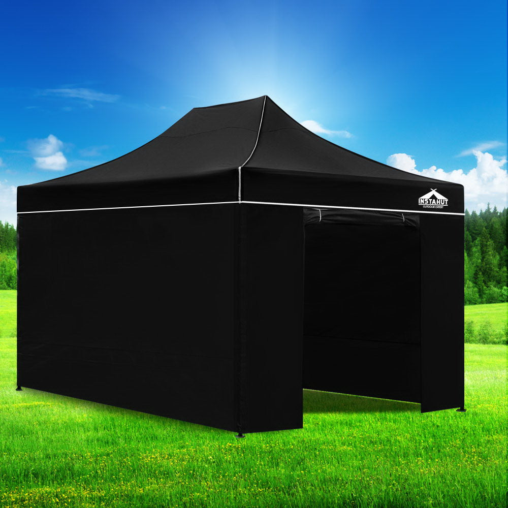Instahut Gazebo Pop Up Marquee 3x4.5 Folding Tent Wedding Gazebos 500D Black Awezingly