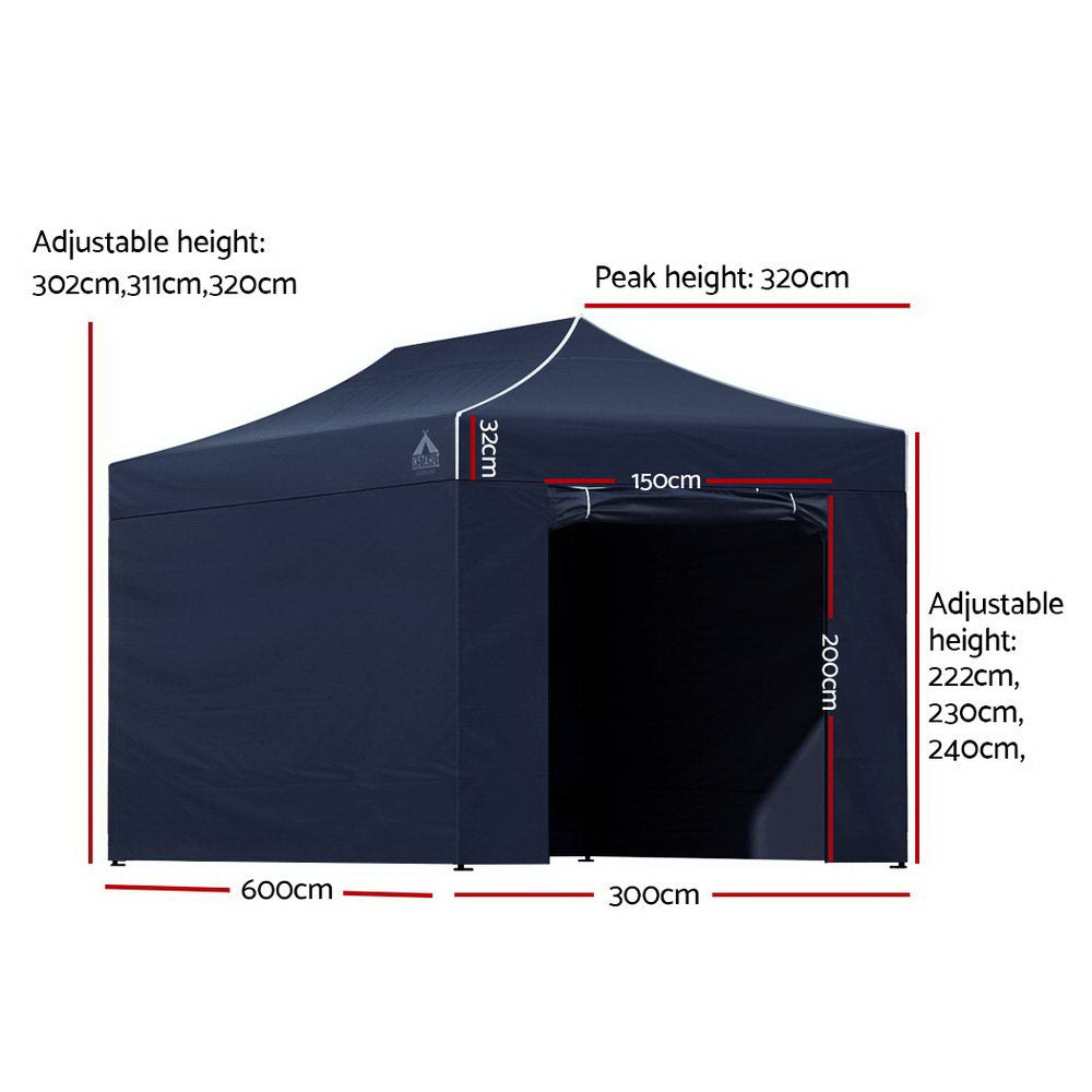 Instahut Gazebo Pop Up Marquee 3x6 Folding Tent Gazebos Camping 500D Oxford Navy Awezingly