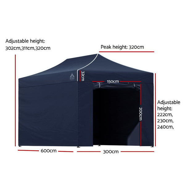 Instahut Gazebo Pop Up Marquee 3x6 Folding Tent Gazebos Camping 500D Oxford Navy Awezingly