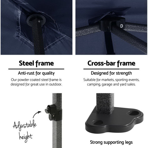 Instahut Gazebo Pop Up Marquee 3x6 Folding Tent Gazebos Camping 500D Oxford Navy Awezingly