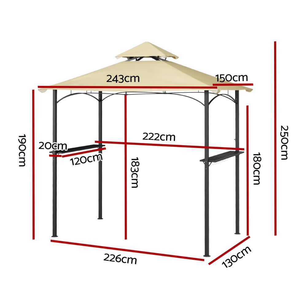 Instahut Gazebo Outdoor Patio Marquee BBQ Grill Shelter Garden Shade Hooks Beige Instahut
