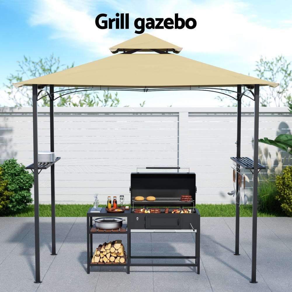 Instahut Gazebo Outdoor Patio Marquee BBQ Grill Shelter Garden Shade Hooks Beige Instahut