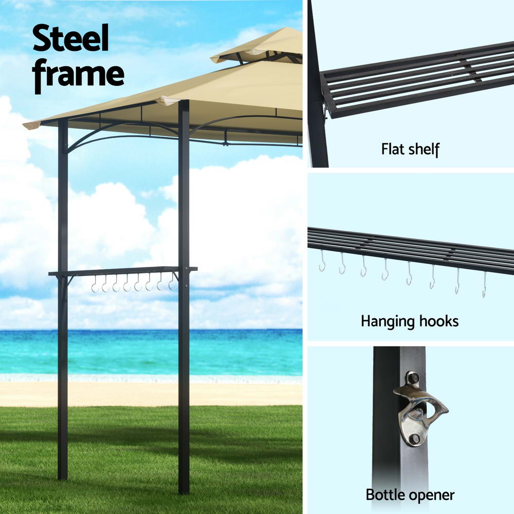 Instahut Gazebo Outdoor Patio Marquee BBQ Grill Shelter Garden Shade Hooks Beige Instahut