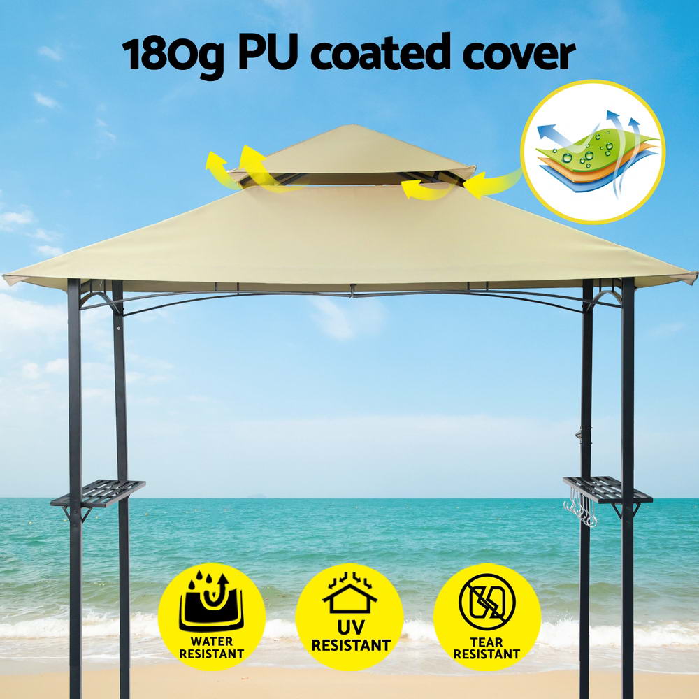 Instahut Gazebo Outdoor Patio Marquee BBQ Grill Shelter Garden Shade Hooks Beige Instahut