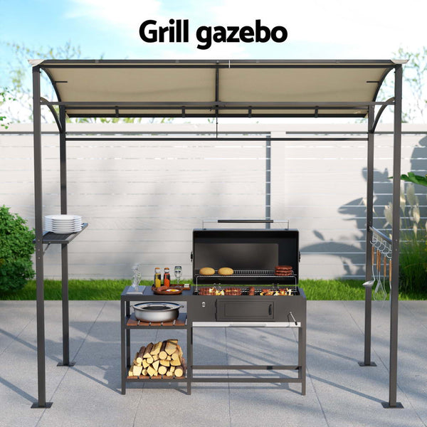 Instahut Gazebo Outdoor BBQ Grill Patio Garden Marquee Shade Shelter Shelf Hooks Beige Instahut