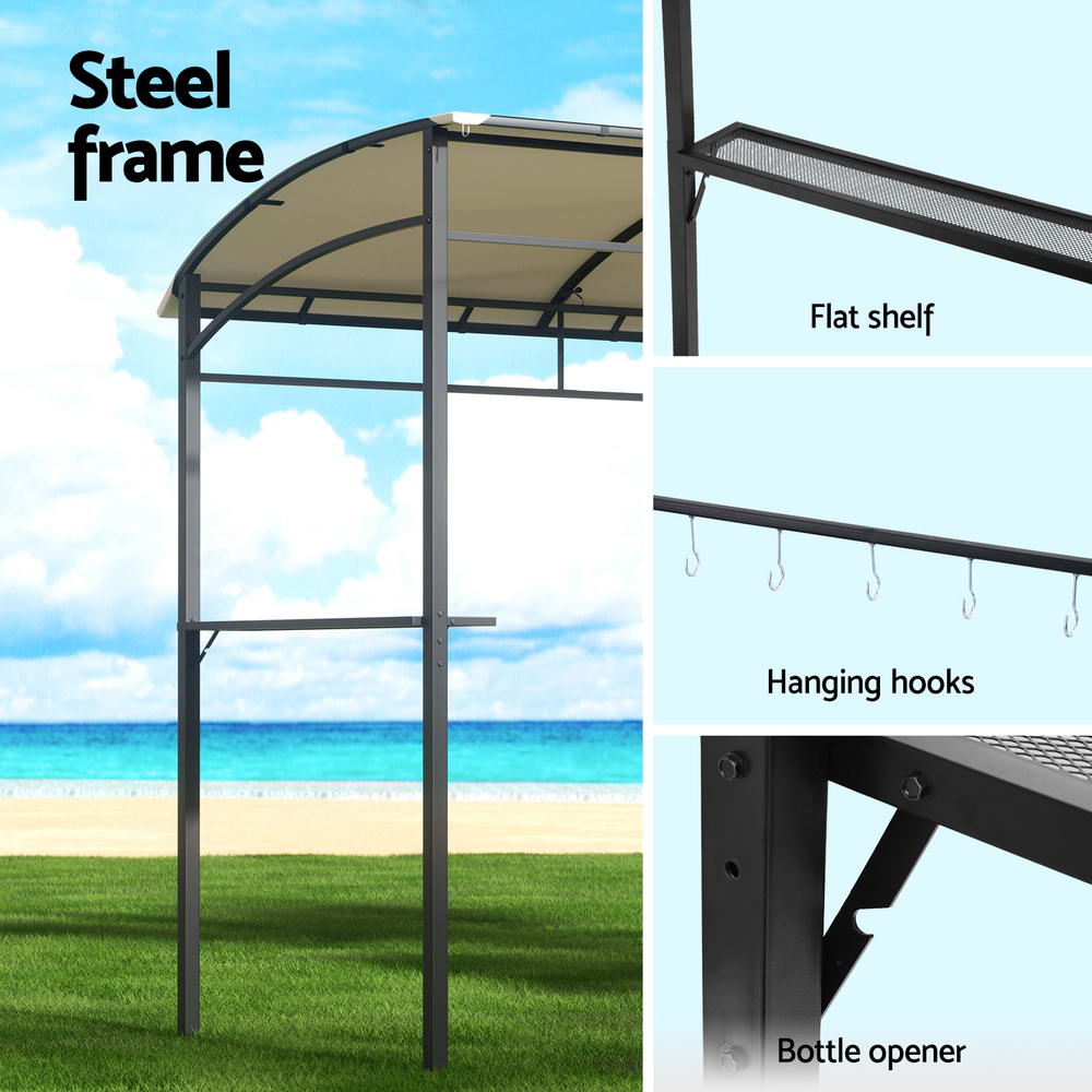 Instahut Gazebo Outdoor BBQ Grill Patio Garden Marquee Shade Shelter Shelf Hooks Beige Instahut