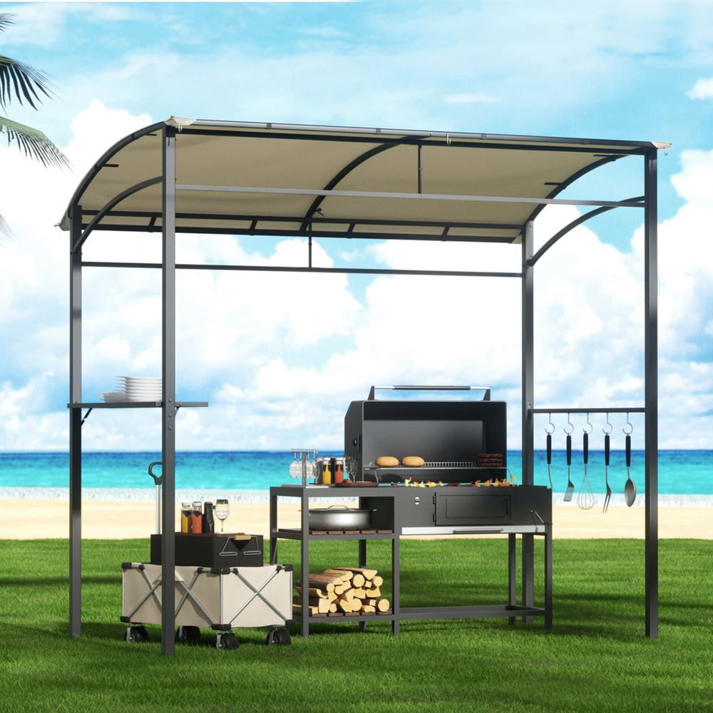 Instahut Gazebo Outdoor BBQ Grill Patio Garden Marquee Shade Shelter Shelf Hooks Beige Instahut
