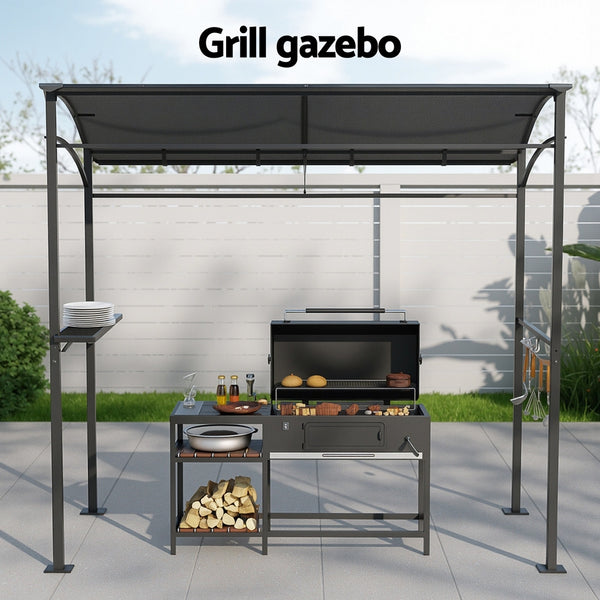 Instahut Gazebo Outdoor BBQ Grill Patio Garden Marquee Shade Shelter Shelf Hooks Grey Awezingly
