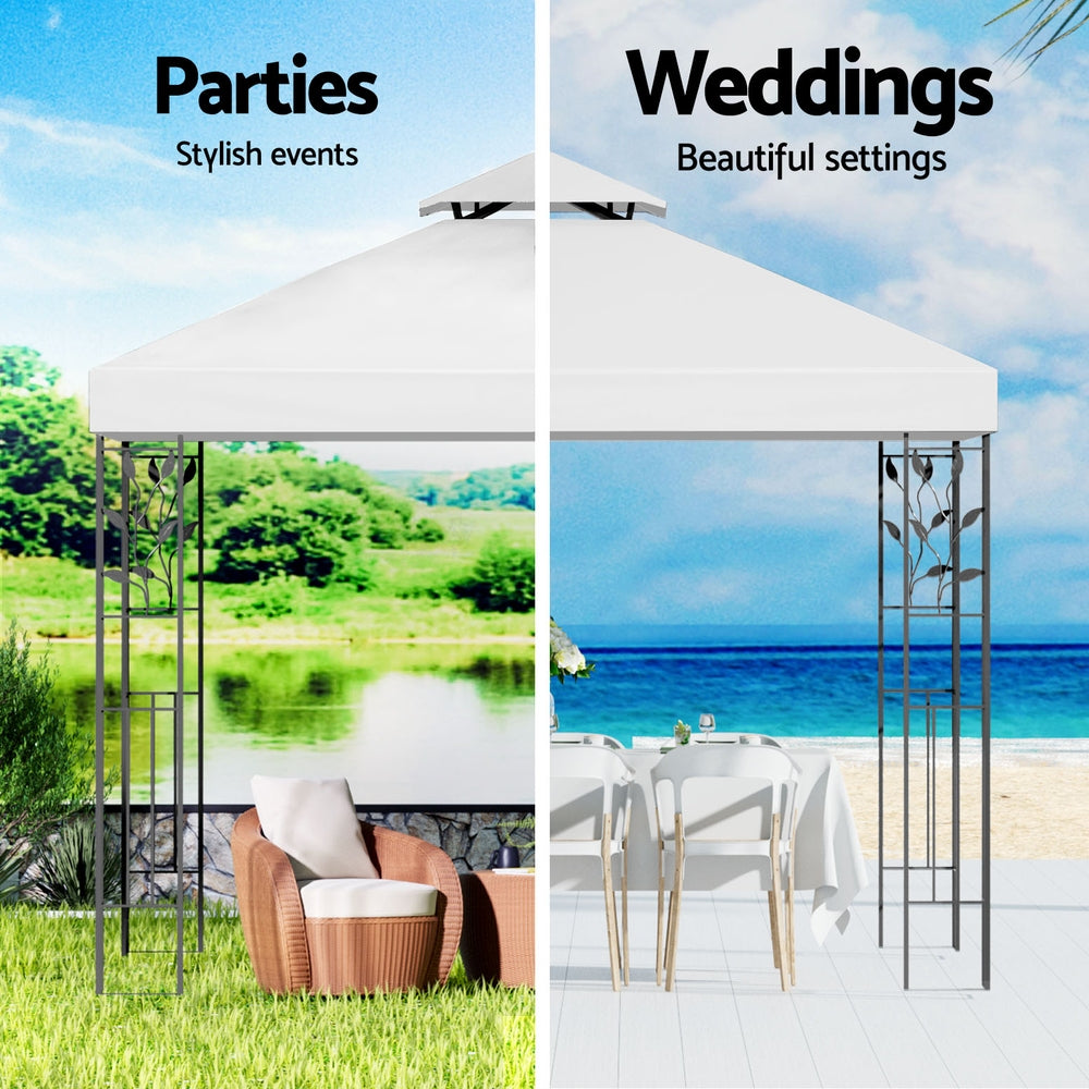 Instahut Gazebo 3x3m Marquee Outdoor Wedding Party Event Tent Home Iron Art Shade White Instahut