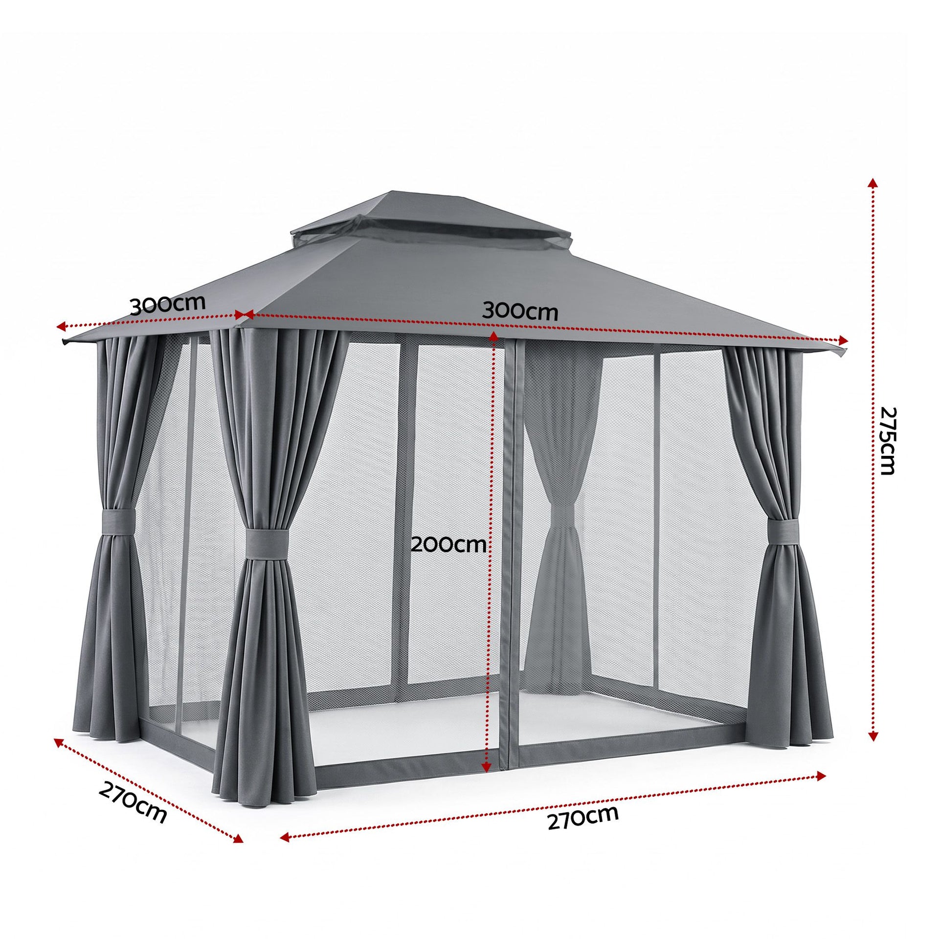 Instahut Gazebo 3x3m Canopy Outdoor Steel Frame Patio Tent Curtains Marquee Grey instahut