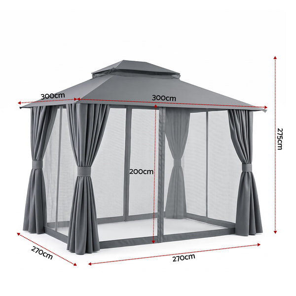 Instahut Gazebo 3x3m Canopy Outdoor Steel Frame Patio Tent Curtains Marquee Grey instahut