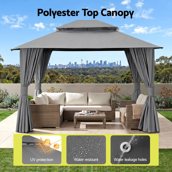 Instahut Gazebo 3x3m Canopy Outdoor Steel Frame Patio Tent Curtains Marquee Grey instahut
