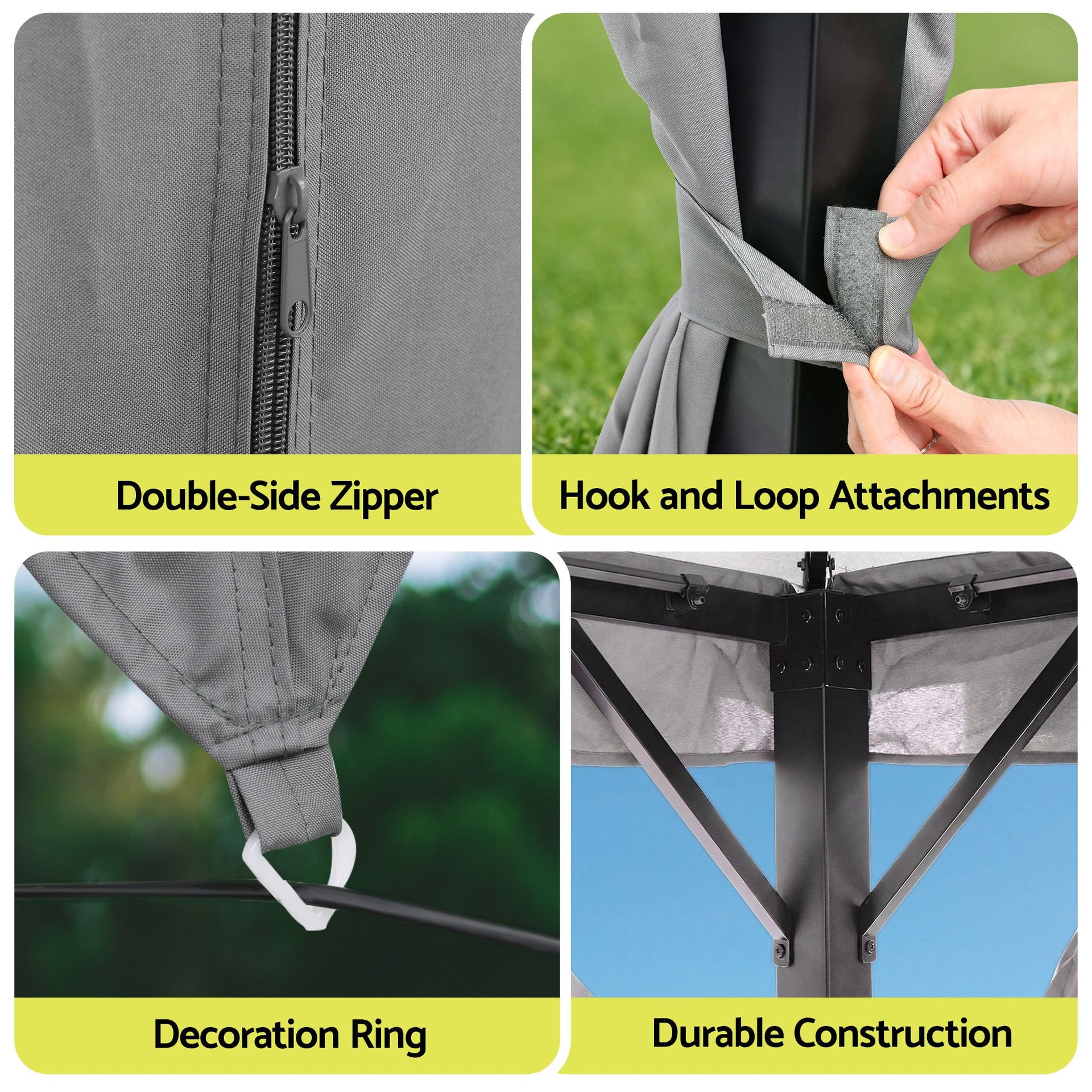 Instahut Gazebo 3x3m Canopy Outdoor Steel Frame Patio Tent Curtains Marquee Grey instahut