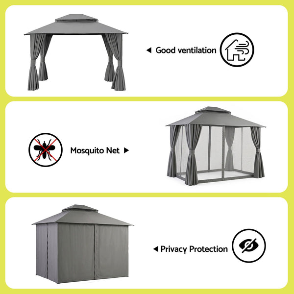 Instahut Gazebo 3x3m Canopy Outdoor Steel Frame Patio Tent Curtains Marquee Grey instahut