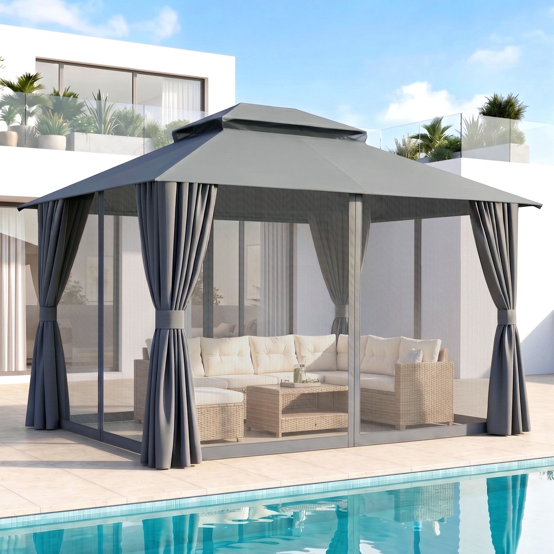 Instahut Gazebo 3x3m Canopy Outdoor Steel Frame Patio Tent Curtains Marquee Grey instahut