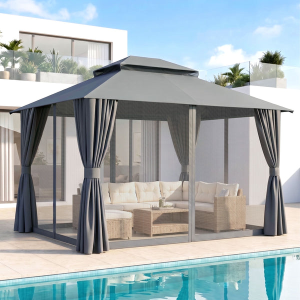 Instahut Gazebo 3x3m Canopy Outdoor Steel Frame Patio Tent Curtains Marquee Grey instahut