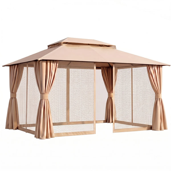 Instahut Gazebo 3x4m Canopy Outdoor Steel Frame Patio Tent Curtains Marquee Beige instahut
