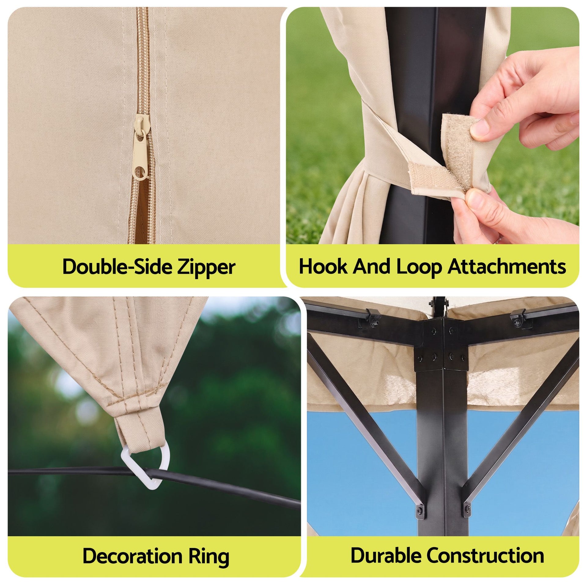 Instahut Gazebo 3x4m Canopy Outdoor Steel Frame Patio Tent Curtains Marquee Beige instahut