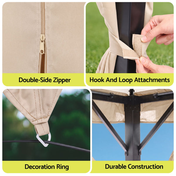 Instahut Gazebo 3x4m Canopy Outdoor Steel Frame Patio Tent Curtains Marquee Beige instahut