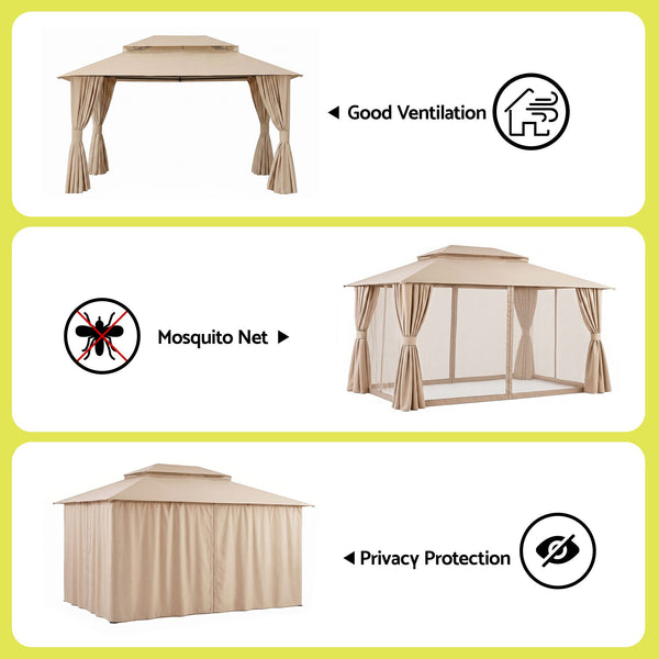 Instahut Gazebo 3x4m Canopy Outdoor Steel Frame Patio Tent Curtains Marquee Beige instahut