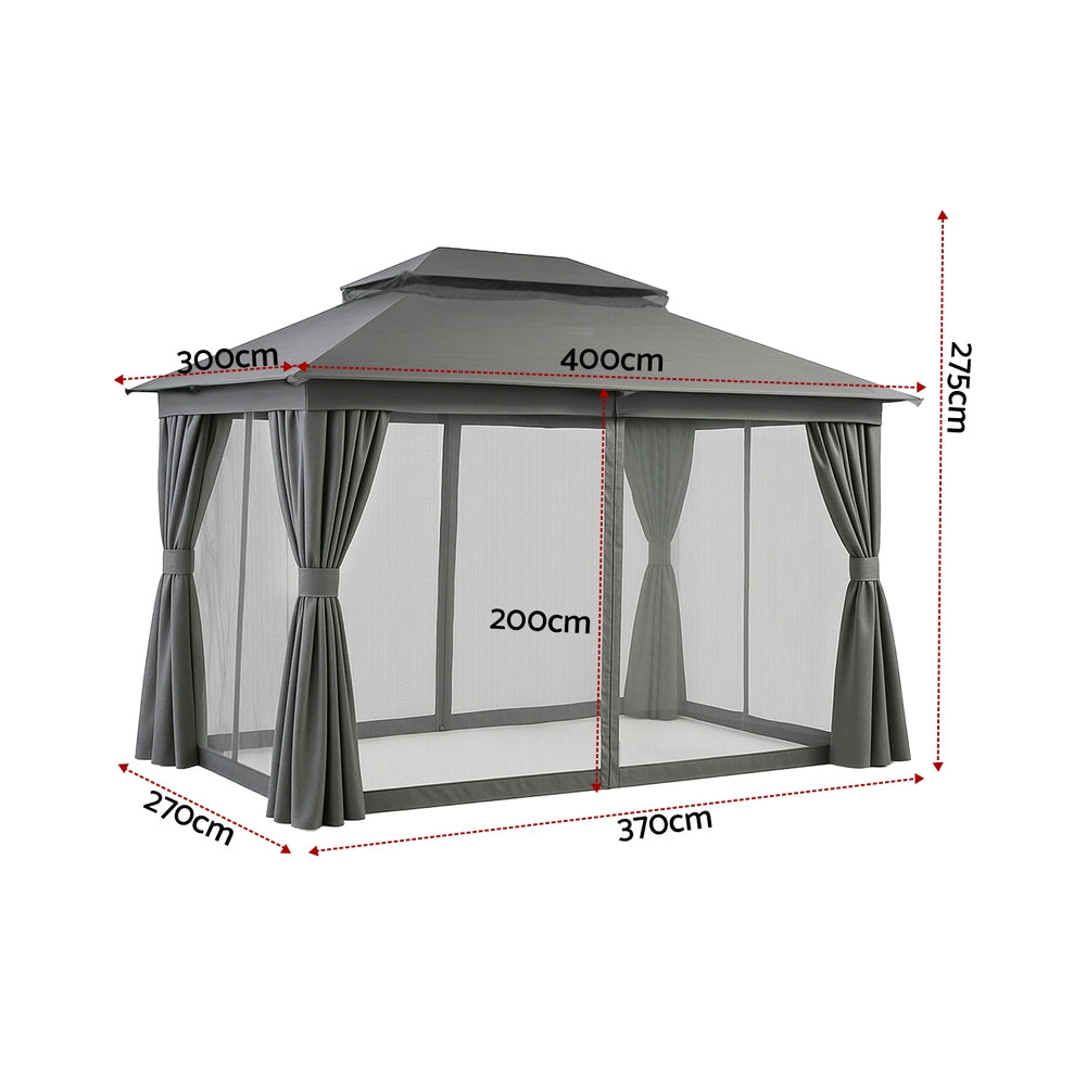 Instahut Gazebo 3x4m Canopy Outdoor Steel Frame Patio Tent Curtains Marquee Grey Awezingly