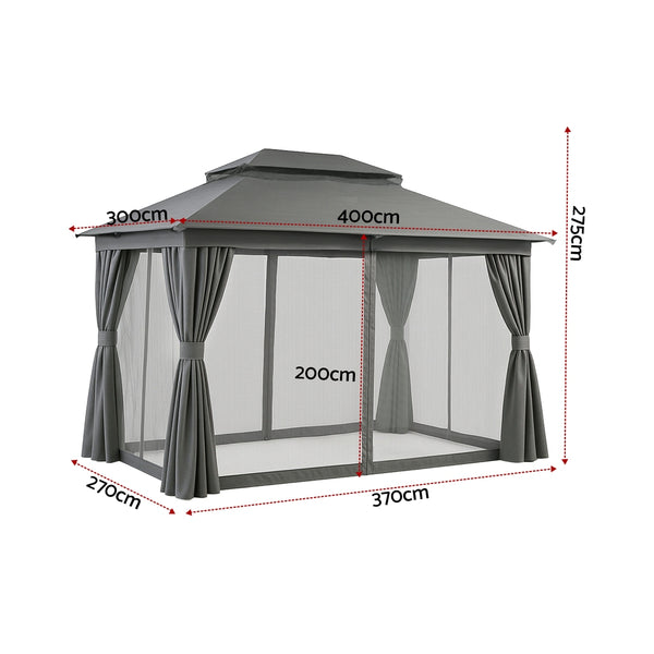 Instahut Gazebo 3x4m Canopy Outdoor Steel Frame Patio Tent Curtains Marquee Grey Awezingly