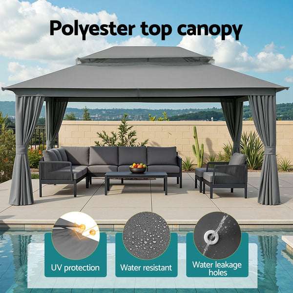 Instahut Gazebo 3x4m Canopy Outdoor Steel Frame Patio Tent Curtains Marquee Grey Awezingly