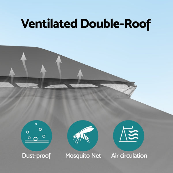 Instahut Gazebo 3x4m Canopy Outdoor Steel Frame Patio Tent Curtains Marquee Grey Awezingly