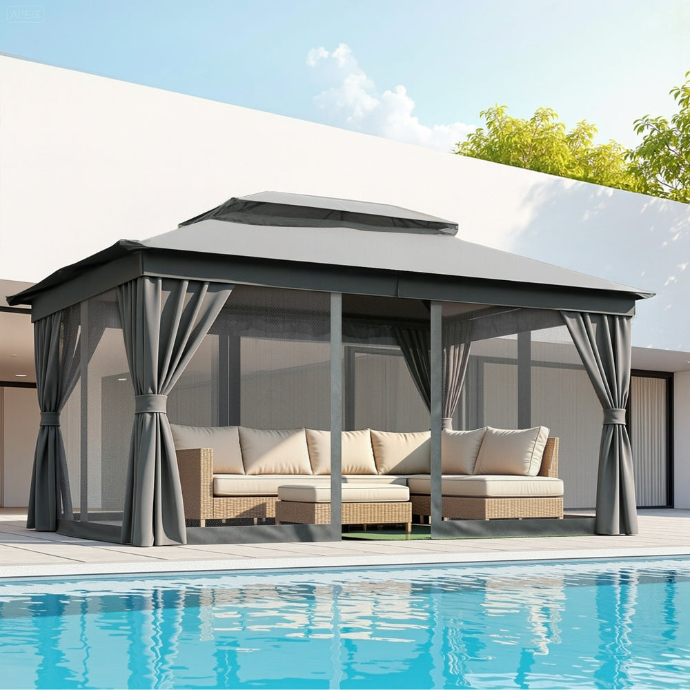 Instahut Gazebo 3x4m Canopy Outdoor Steel Frame Patio Tent Curtains Marquee Grey Awezingly