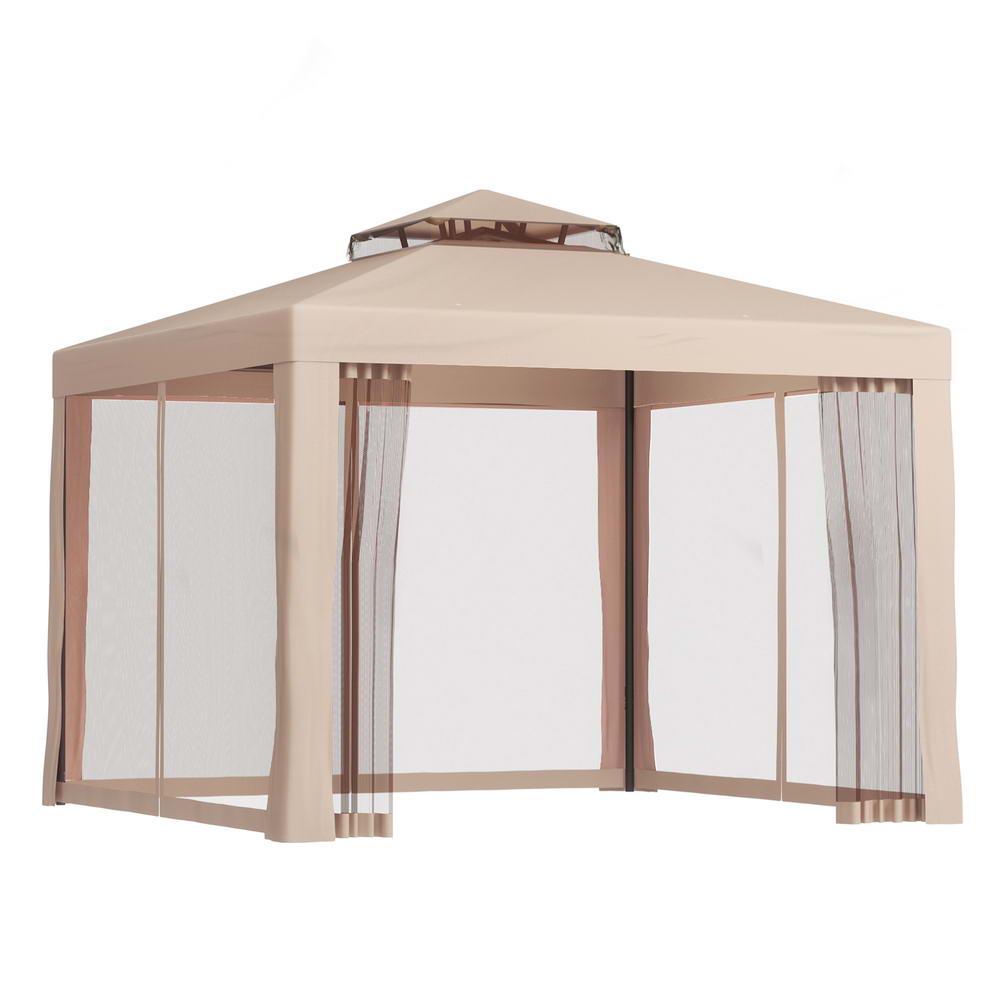 Instahut Gazebo Marquee 3m Outdoor Event Tent Camping Party Mesh Wall Canopy Brown Instahut