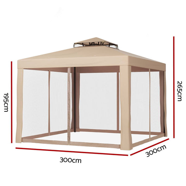 Instahut Gazebo Marquee 3m Outdoor Event Tent Camping Party Mesh Wall Canopy Brown Instahut