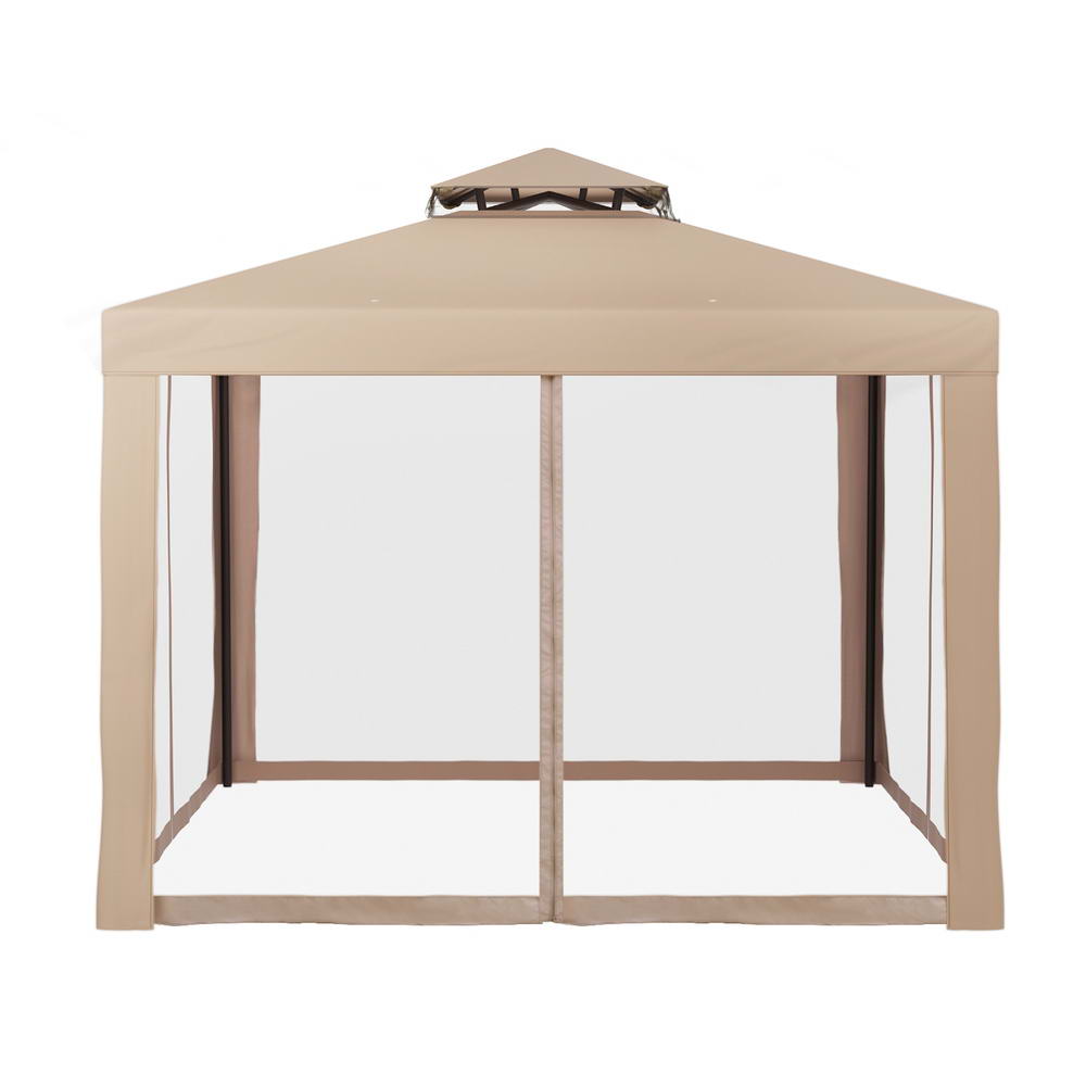 Instahut Gazebo Marquee 3m Outdoor Event Tent Camping Party Mesh Wall Canopy Brown Instahut