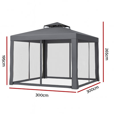 Instahut Gazebo Marquee 3m Outdoor Event Tent Camping Party Mesh Wall Canopy Grey
