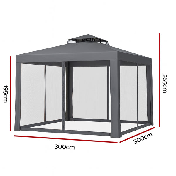 Instahut Gazebo Marquee 3m Outdoor Event Tent Camping Party Mesh Wall Canopy Grey Awezingly