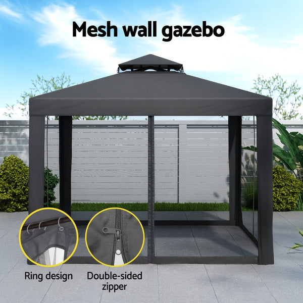 Instahut Gazebo Marquee 3m Outdoor Event Tent Camping Party Mesh Wall Canopy Grey Awezingly