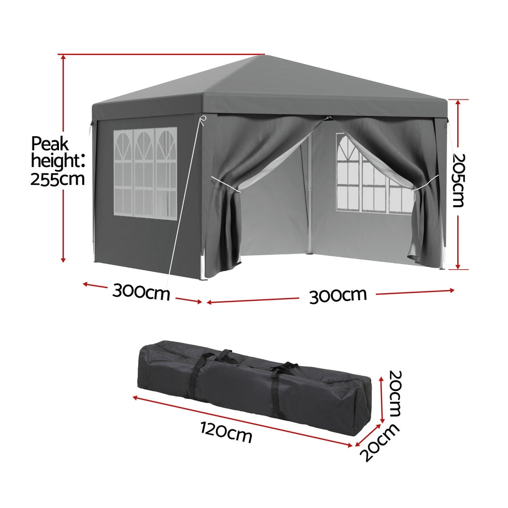 Instahut Gazebo 3x3 Pop Up Marquee Folding Tent Wedding Gazebos Camping Outdoor Shade Canopy Gray Awezingly